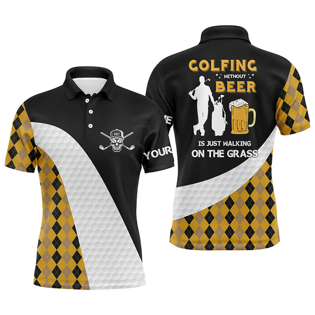Custom Name Argyle Pattern Golf Shirt Gift For Golf Lover Men's Polo Shirt S-5XL