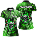 Custom Green Bowling Skull Women's Polo Shirts S-5XL