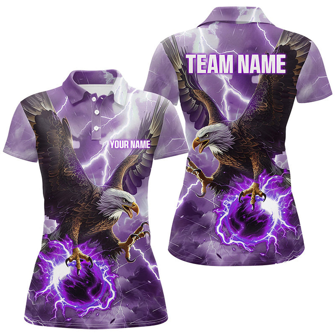 Purple Lightning Eagle Custom Bowling Women's Polo Shirts S-5XL