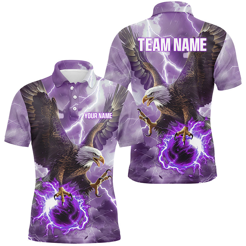 Purple Lightning Thunder Bowling Eagle Custom Men's Polo Shirt Size S-5XL