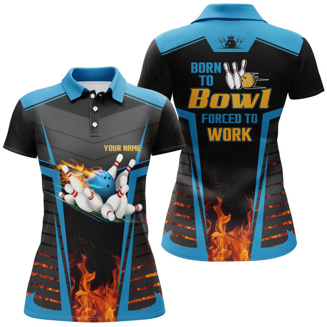 Custom Bowling To Bowl Forced To Work Flame Blue Women's Polo Shirts S-5XL