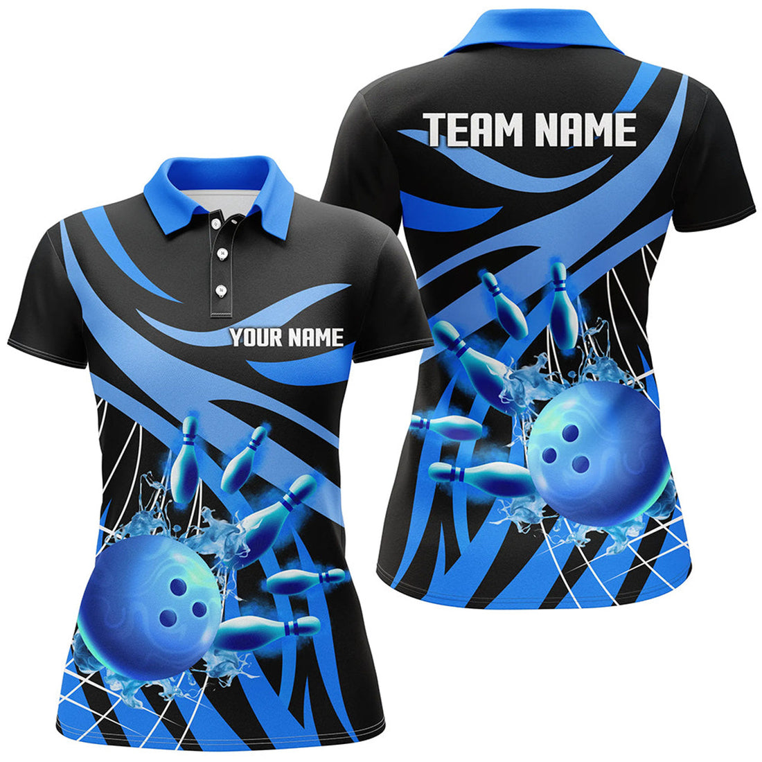 Custom Blue Flame Bowling Polo Shirts for Women Women's Polo Shirts S-5XL