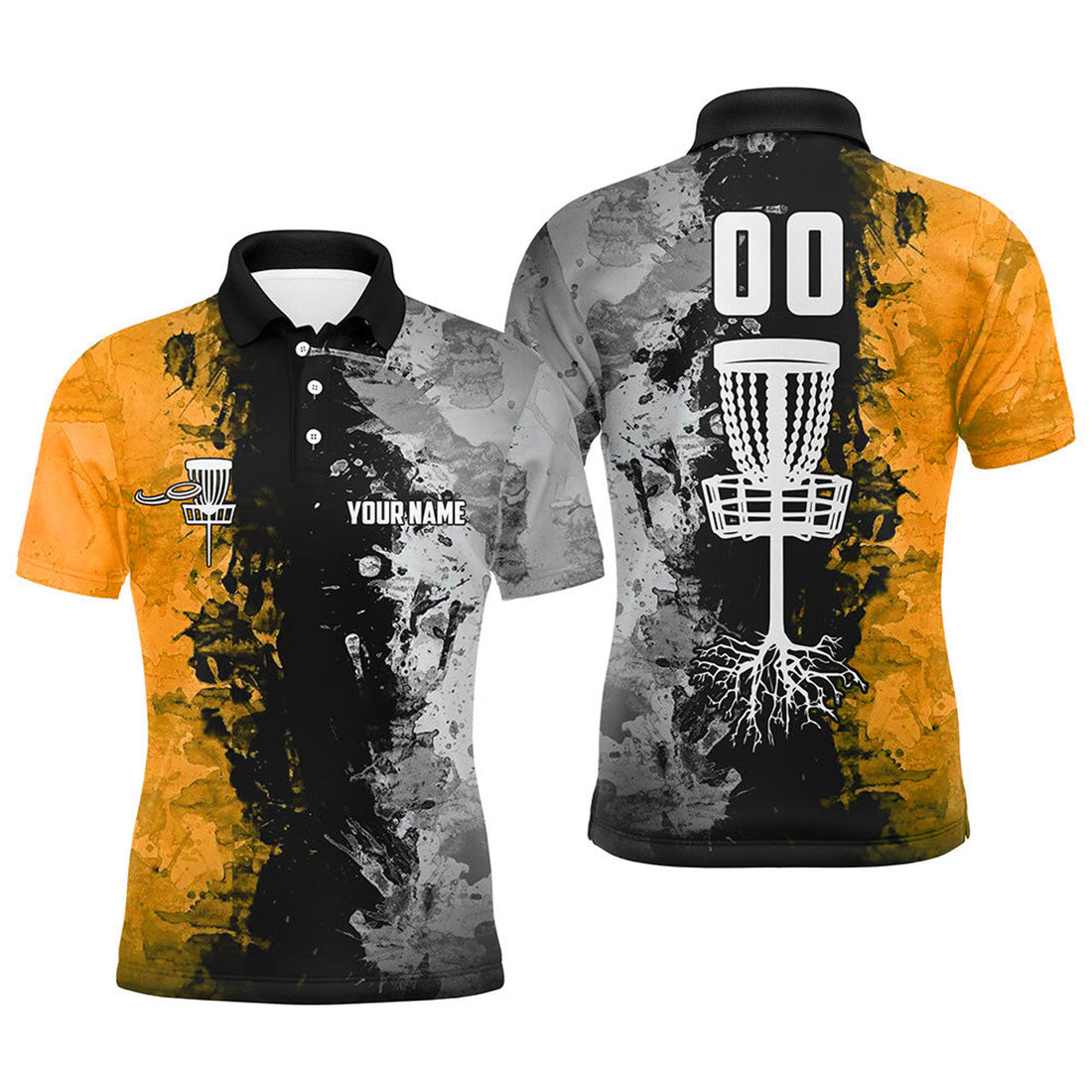 Custom Name and Number Disc Golf Basket Shirt Orange Men's Polo Shirt S-5XL
