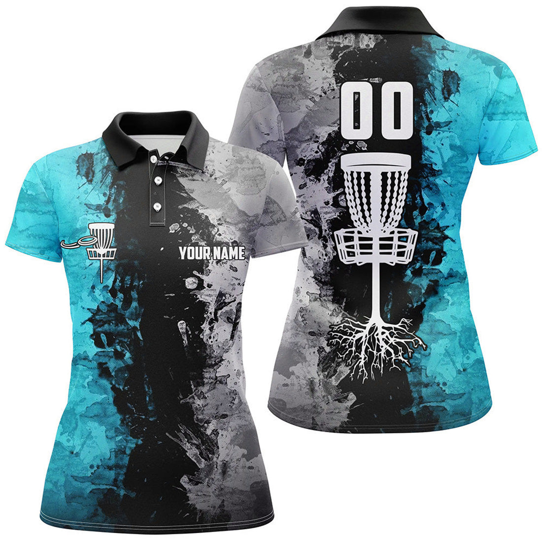 Custom Name And Number Disc Golf Basket Turquoise Women's Polo Shirts S-5XL