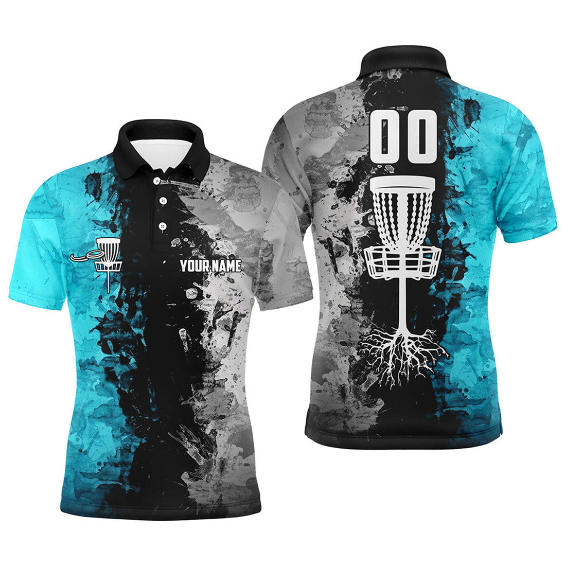 Personalized Disc Golf Basket Shirt Turquoise Men's Polo Shirt S-5XL