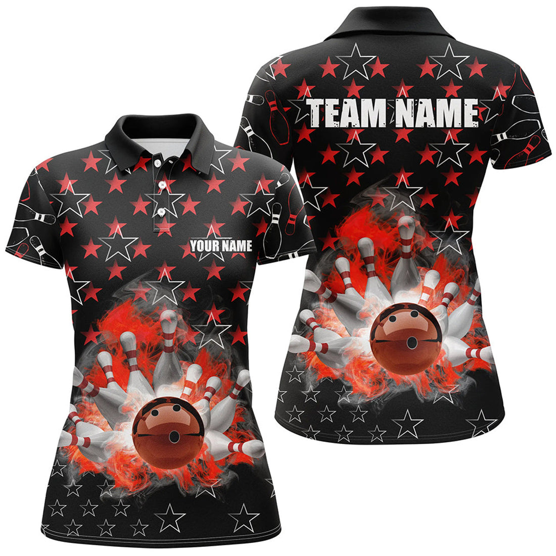 Custom Black Red Bowling Stars Team Shirt for Women Women's Polo Shirts S-5XL