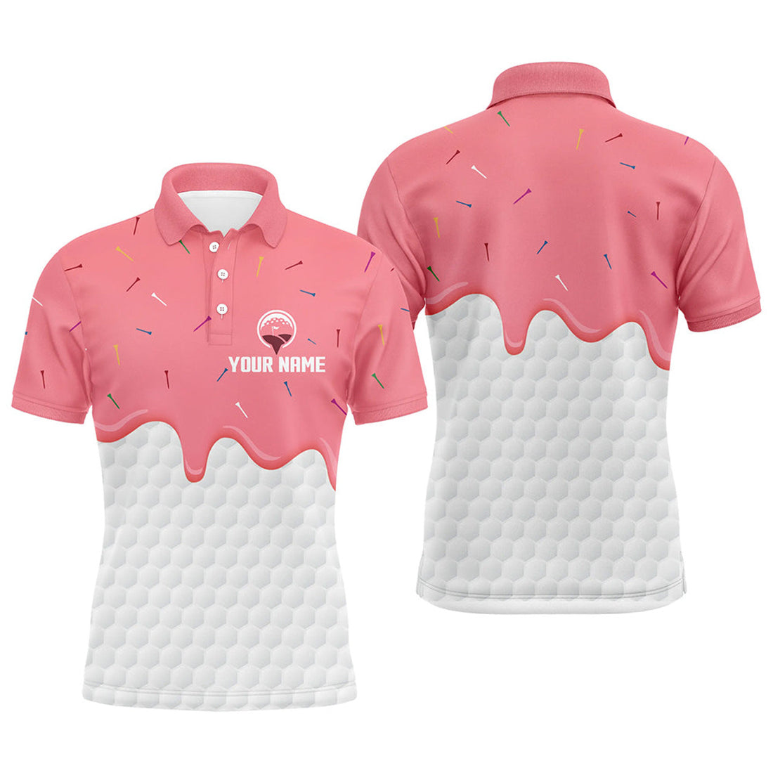 Custom Mens Golf Polo Shirts Pink Ice Cream Golf Gifts Men's Polo Shirt S-5XL