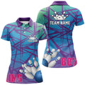 Custom Blue Purple Camo Bowling Team Polo Shirt Womens Polo Shirts S-5XL