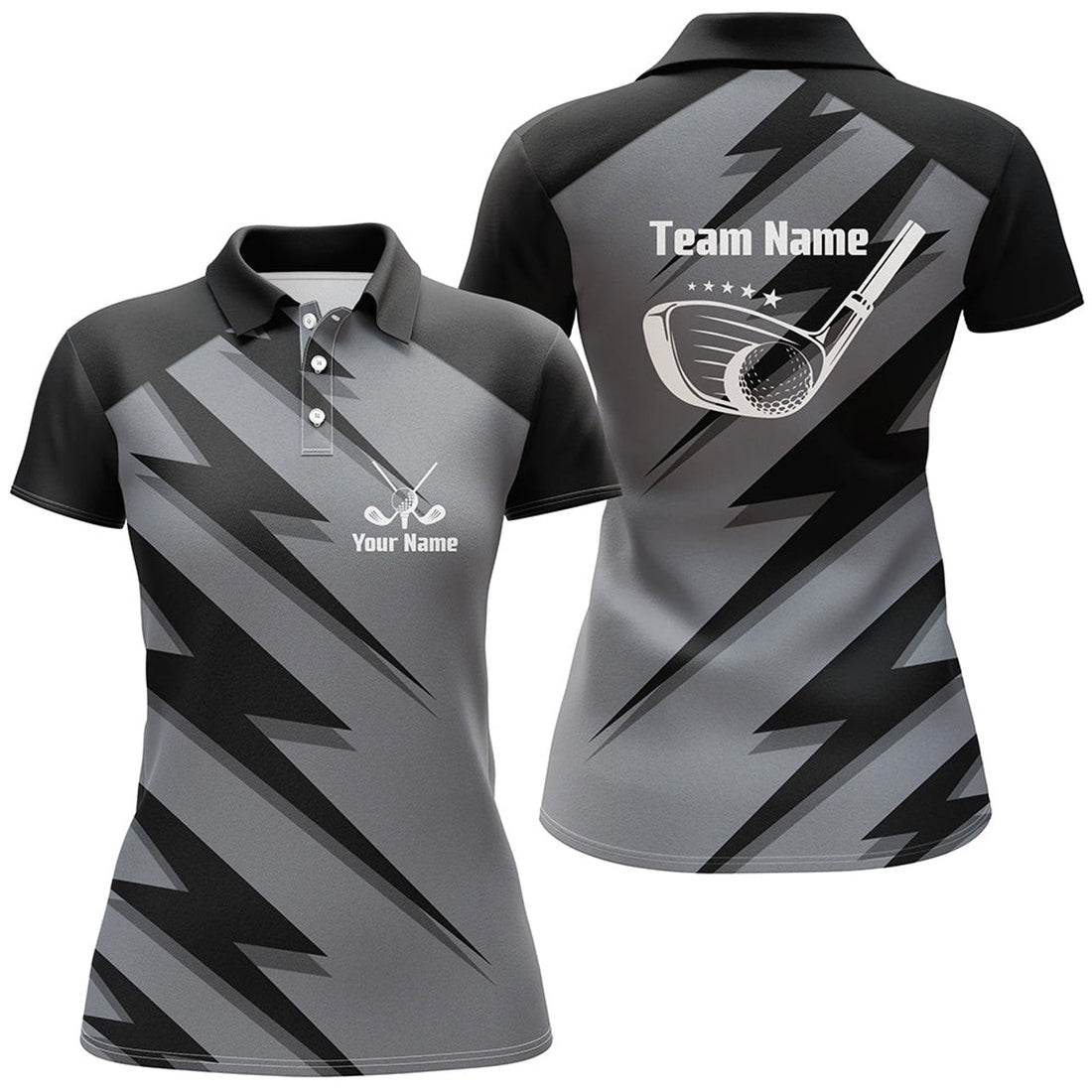 Custom Golf Polo Black Lightning Custom Name Team Name Women's Polo Shirts S-5XL