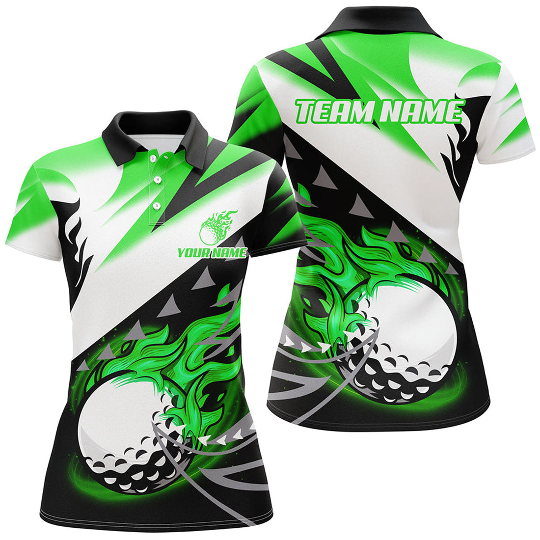 Custom Green Black White Flame Golf Shirt Gift For Ladies Women's Polo Shirts S-5XL