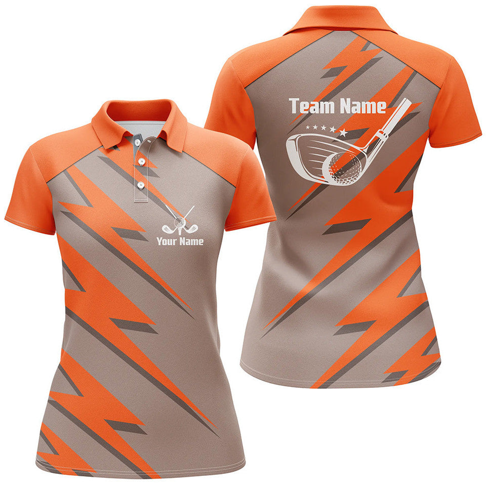 Custom Name Orange Lightning Golf Shirt with Team Name Women's Polo Shirts S-5XL