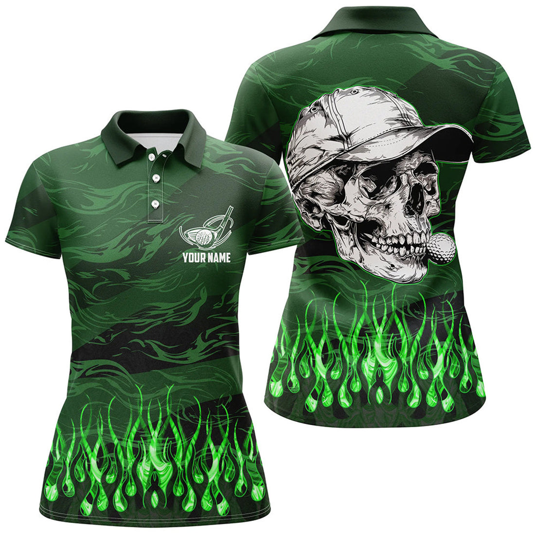 Custom Camo Flame Golf Skull Team Attire Gifts for Ladies Women's Polo Shirts S-5XL