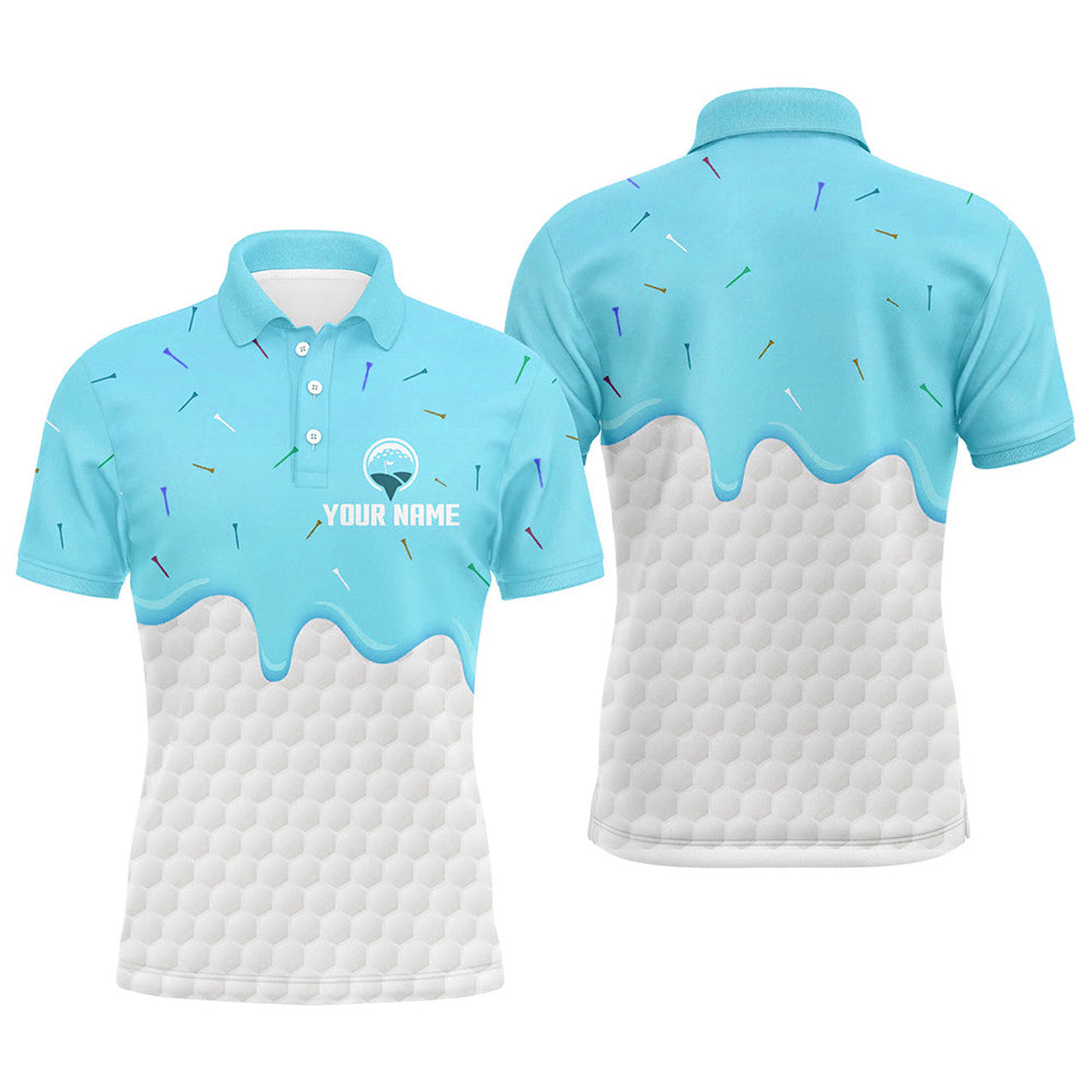 Blue Ice Cream Melting On Golf Ball Custom Mens Golf Polo Shirt S-5XL Golf Gifts