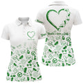 Custom Name Green Heart Peace Love Golf Shirt for Women Women's Polo Shirts S-5XL