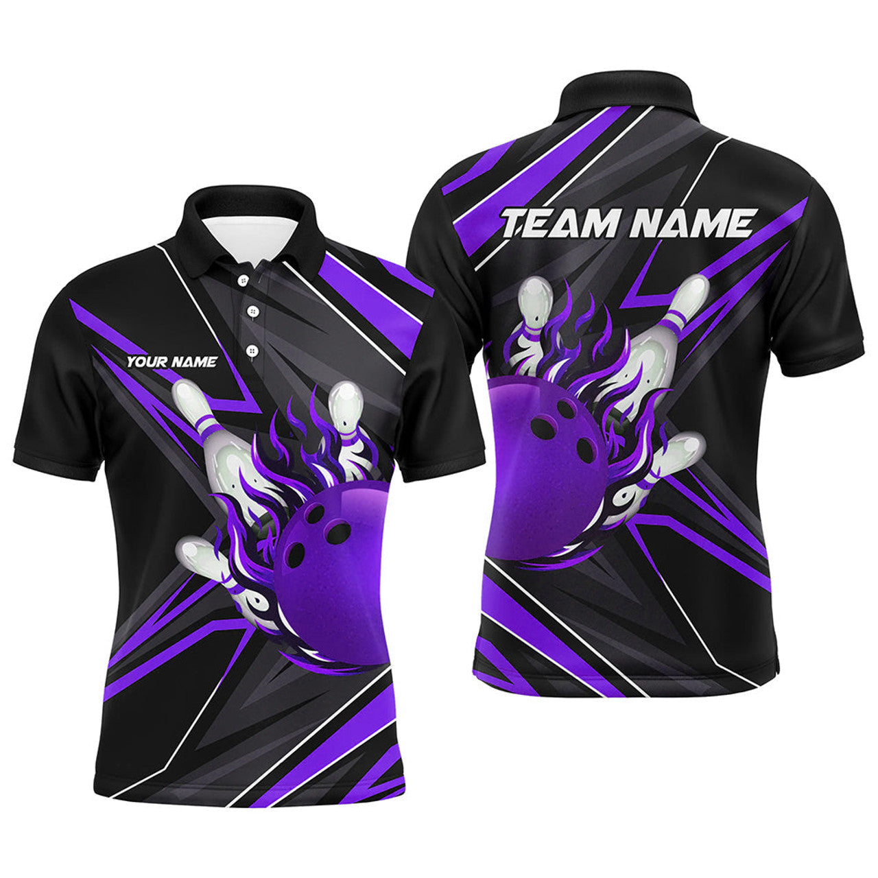 Bowling 1/4 Zip Custom Ball Pins Flame Jersey Men's Polo Shirt S-5XL