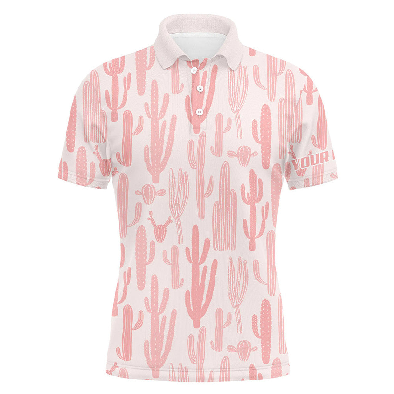 Personalized Pink Cactus Golf Polo Shirt Custom Funny Gift Mens Polo Shirt S-5XL