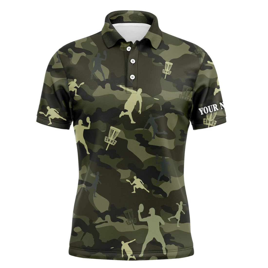 Custom Disc Golf Men Polo Shirt Green Camo Personalized Gift S-5XL