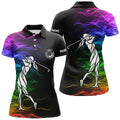 Custom Name Colorful Rainbow Smoke Pattern Black Golf Top Women's Polo Shirts S-5XL
