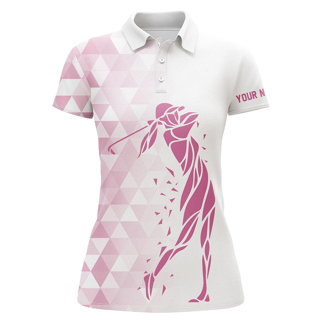 Custom Name Pink White Triangle Golf Top Ladies Shirt Women's Polo Shirts S-5XL