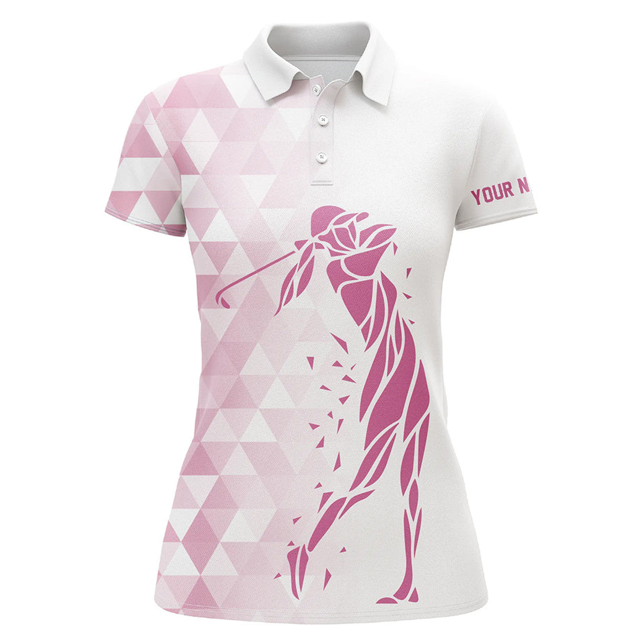 Custom Name Pink White Triangle Golf Top Ladies Shirt Women's Polo Shirts S-5XL