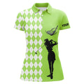 Custom Green Argyle Plaid Golf Shirt for White Design Women's Polo Shirts S-5XL
