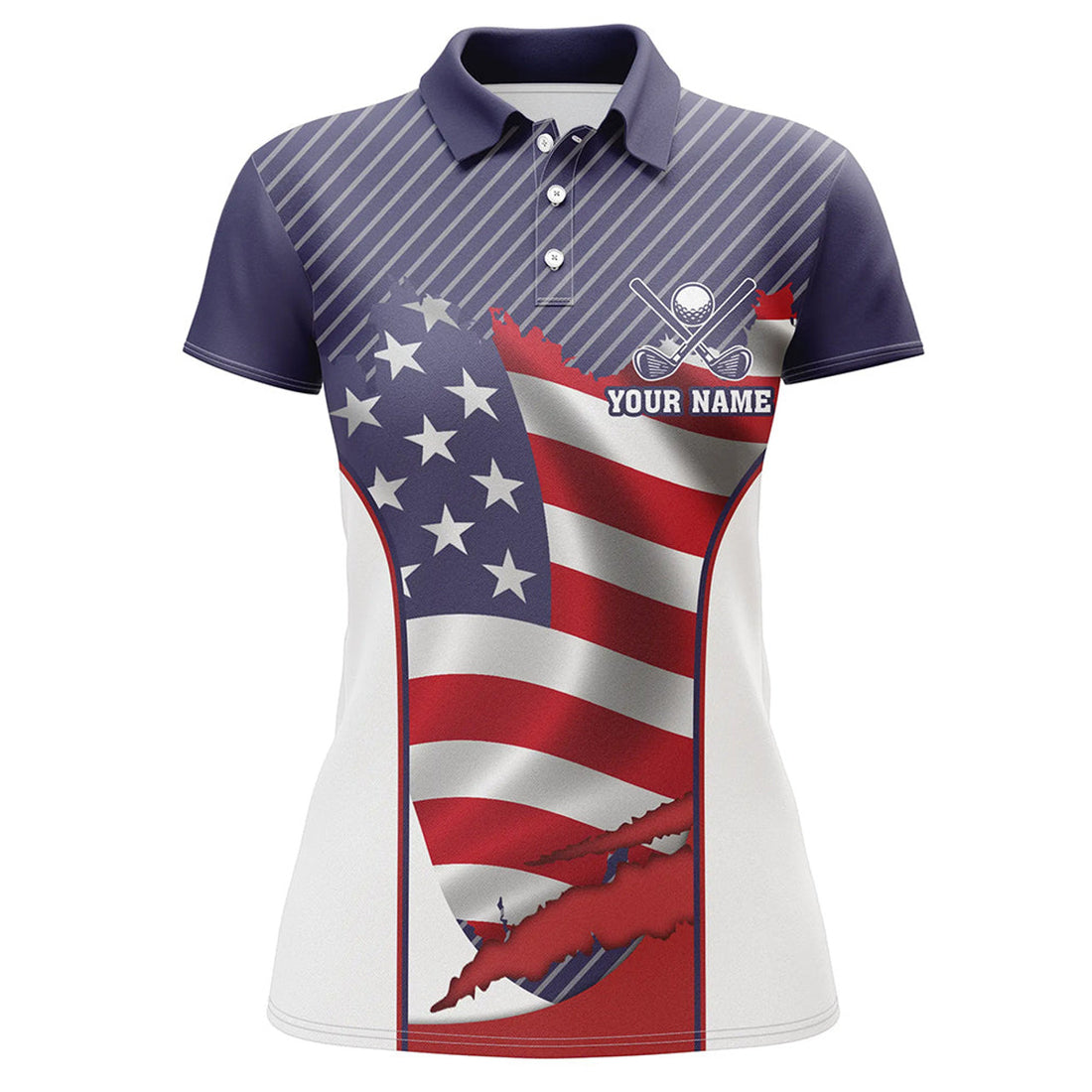 Custom Name American Flag Golf Shirt Red White Blue Women's Polo Shirts S-5XL