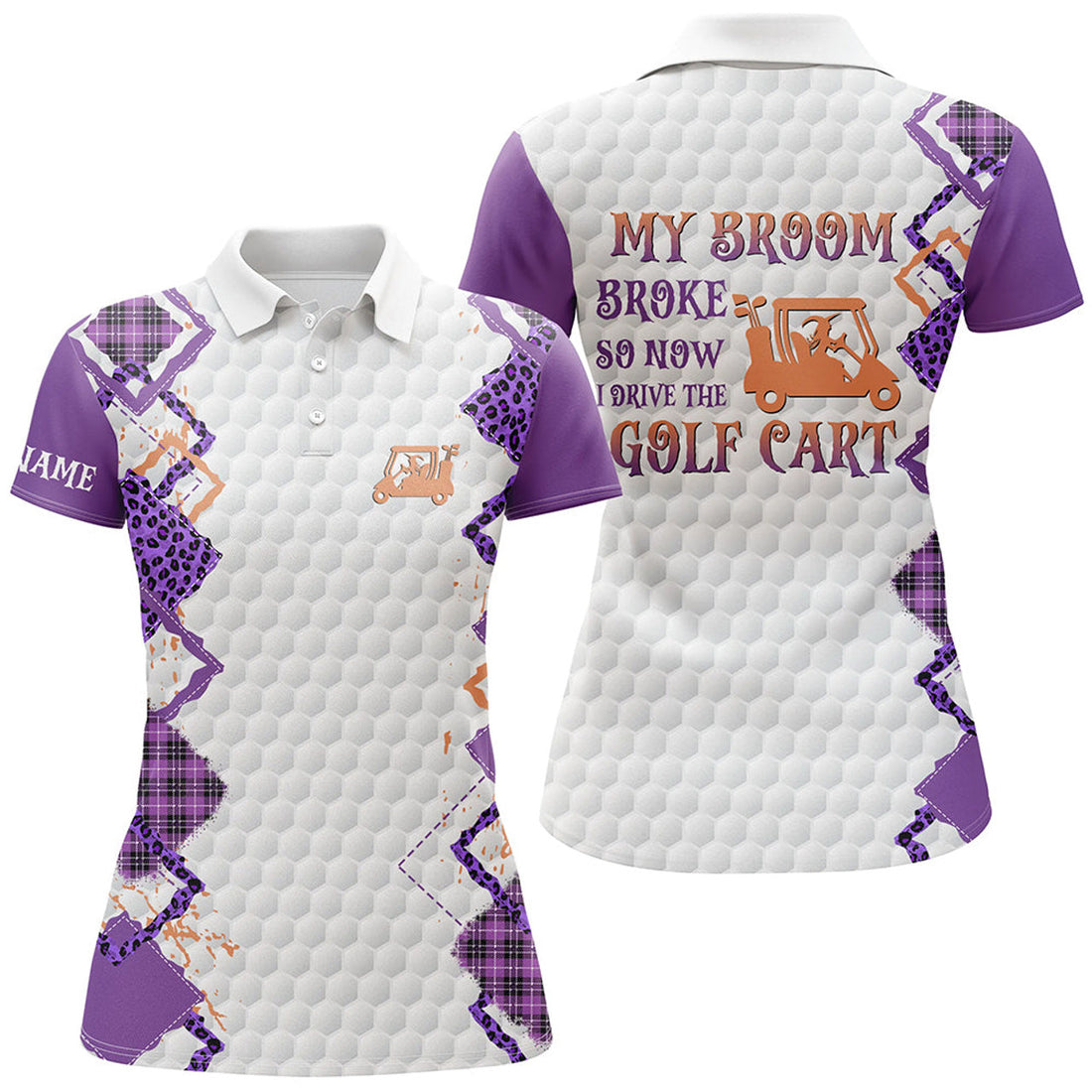 Custom Halloween Leopard My Broom Broke Golf Cart Driver Women's Polo Shirts S-5XL