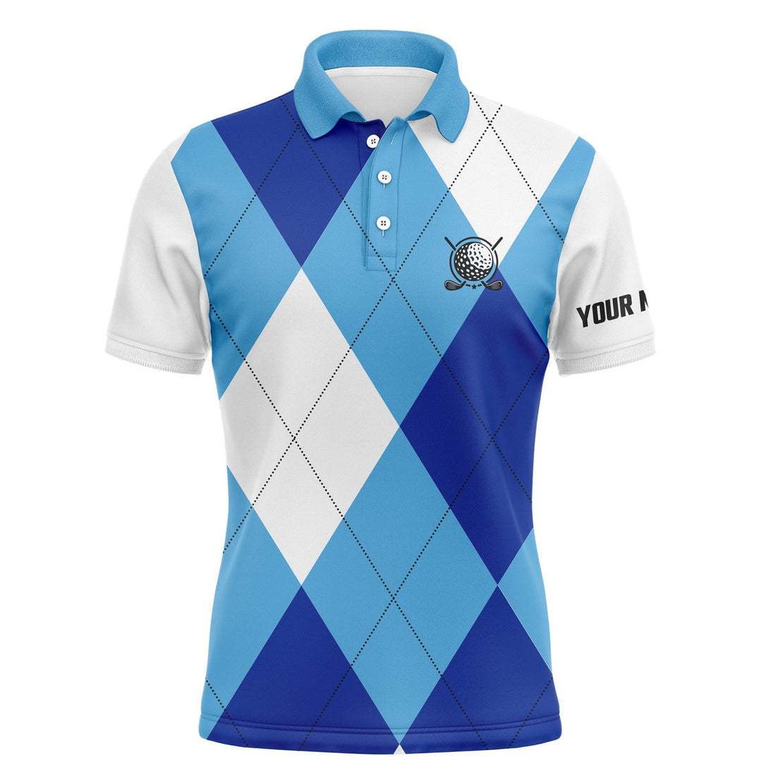 Custom Golf Blue White Pattern Gift Golfer Team Husband Men's Polo Shirt S-5XL