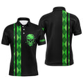 Custom Green Argyle Plaid Skull Golf Apparel Men's Polo Shirt S-5XL