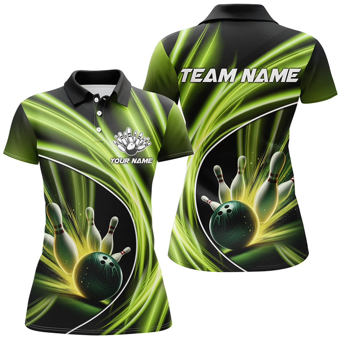 Custom Green Light Bowling Team Shirt for Women Bowlers Women's Polo Shirts S-5XL