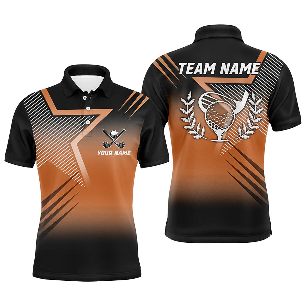 Black Orange Star Pattern Golf Custom Mens Polo Shirt S-5XL