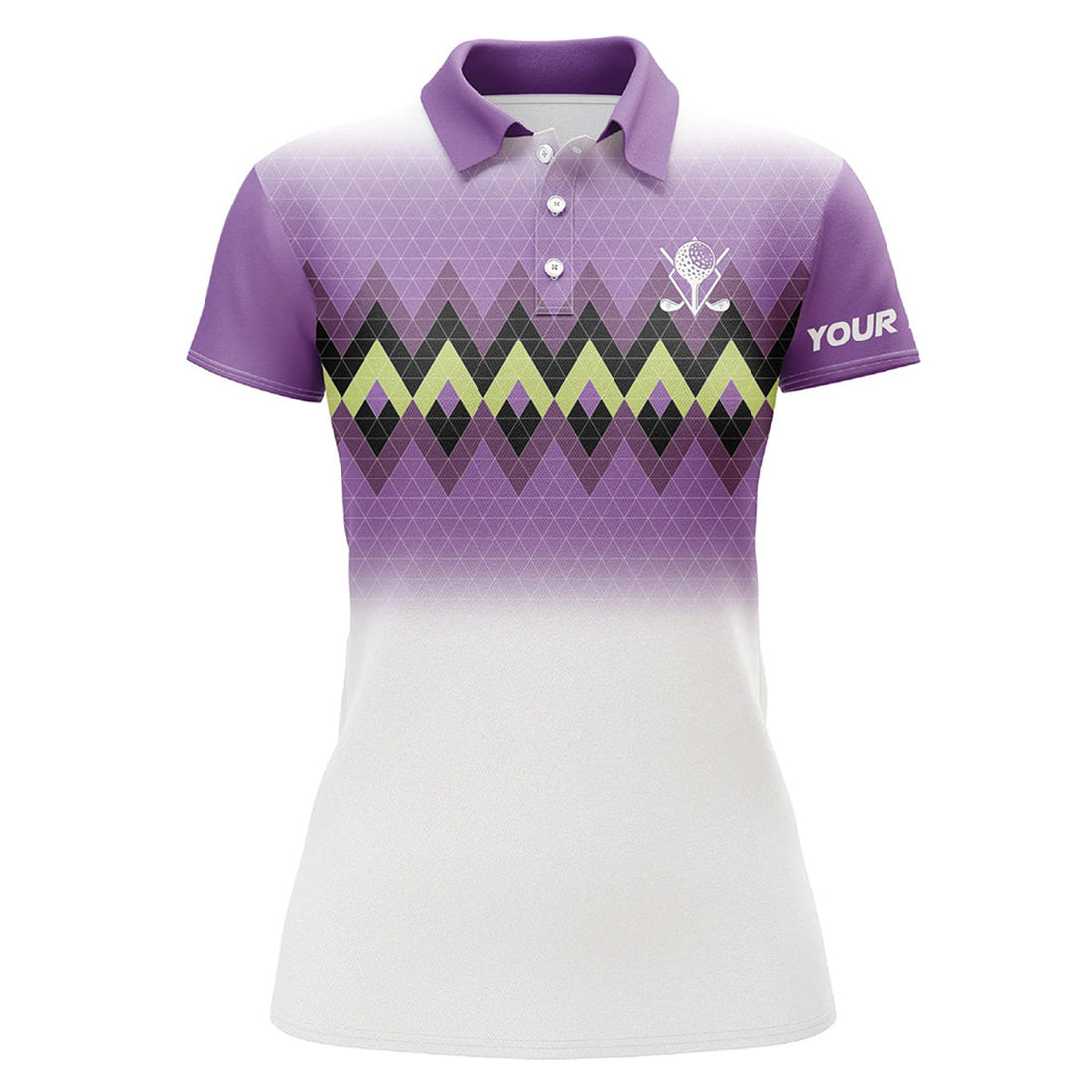 Custom Name Purple Argyle Stripe Golf Shirt Ladies Top Women's Polo Shirts S-5XL