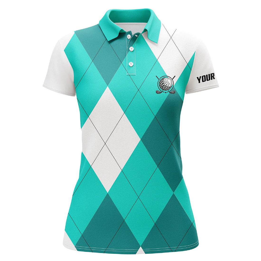 Custom Argyle Golf Shirt Turquoise White Gift for Her Women's Polo Shirts S-5XL