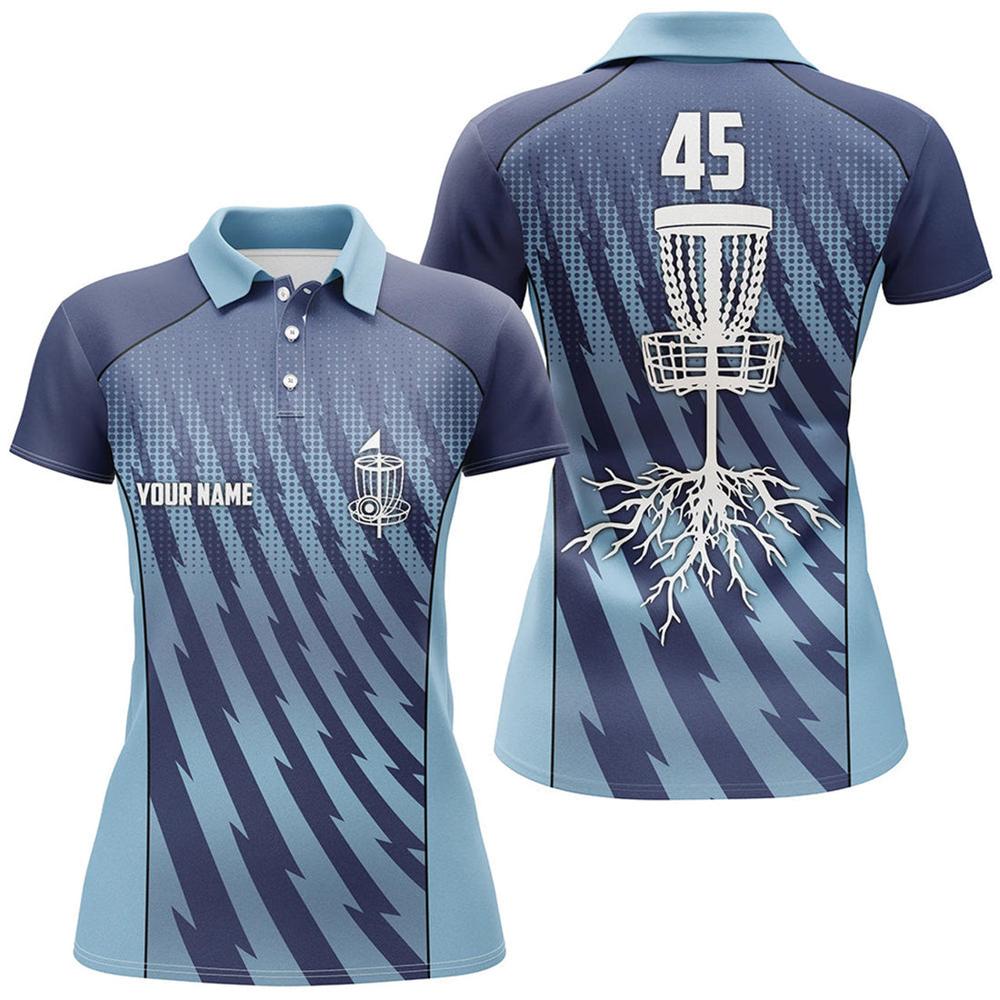 Custom Name Blue Camo Disc Golf Shirt With Basket Design Women's Polo Shirts S-5XL