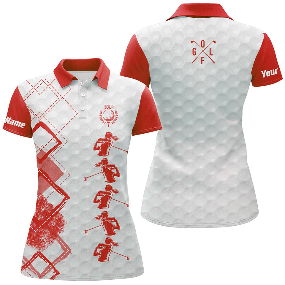 Custom Name Red White Golf Apparel Gifts for Golf Lovers Women's Polo Shirts S-5XL