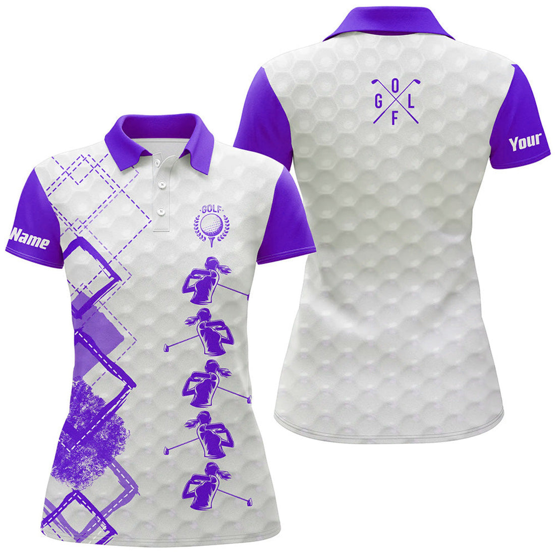 Custom Name Purple White Golf Shirt Gift for Her Women's Polo Shirts S-5XL