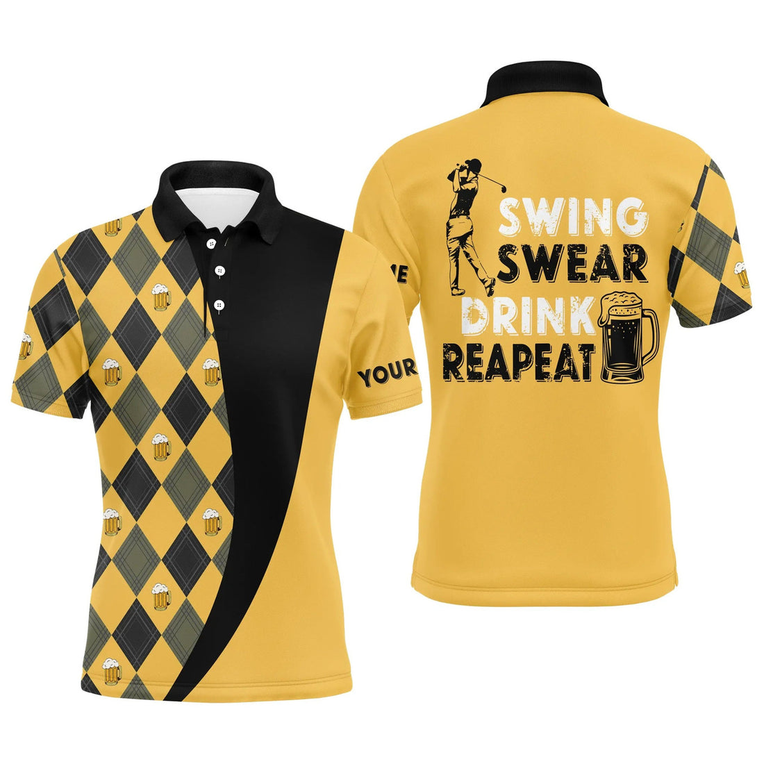 Custom Beer Golf Argyle Pattern Apparel Gift For Golfers Men's Polo Shirt S-5XL