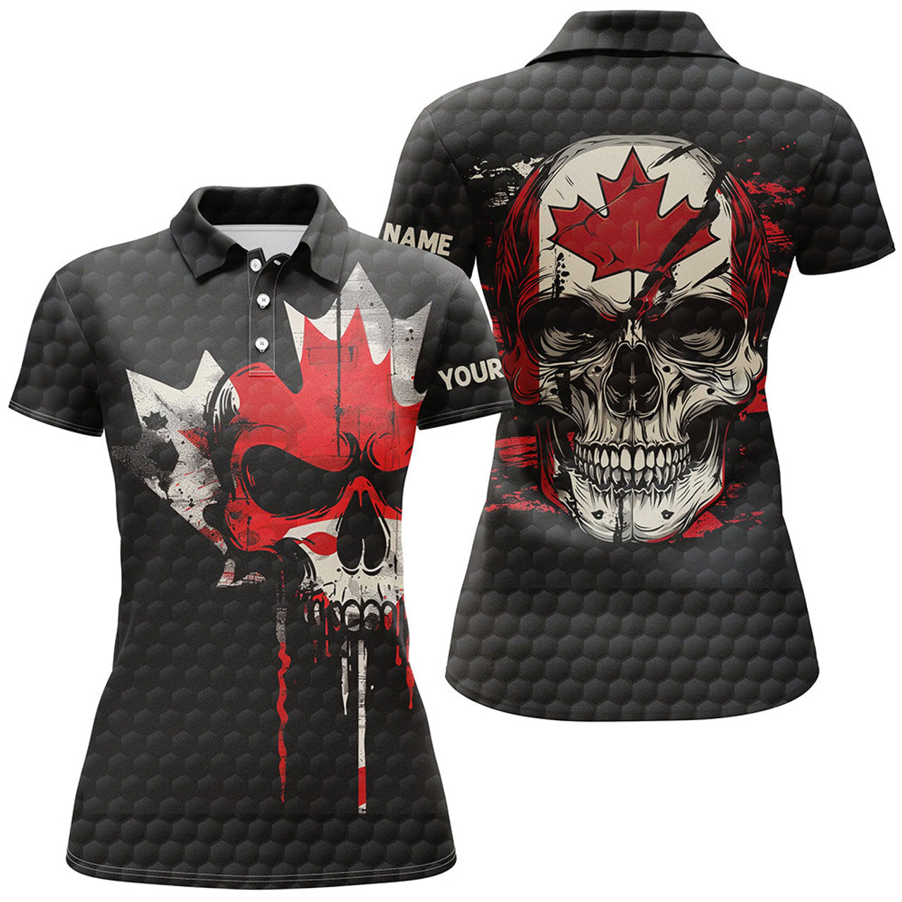 Custom Canadian Flag Skull Golf Attire Black Women's Polo Shirts S-5XL