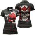Custom Canadian Flag Skull Golf Attire Black Women's Polo Shirts S-5XL