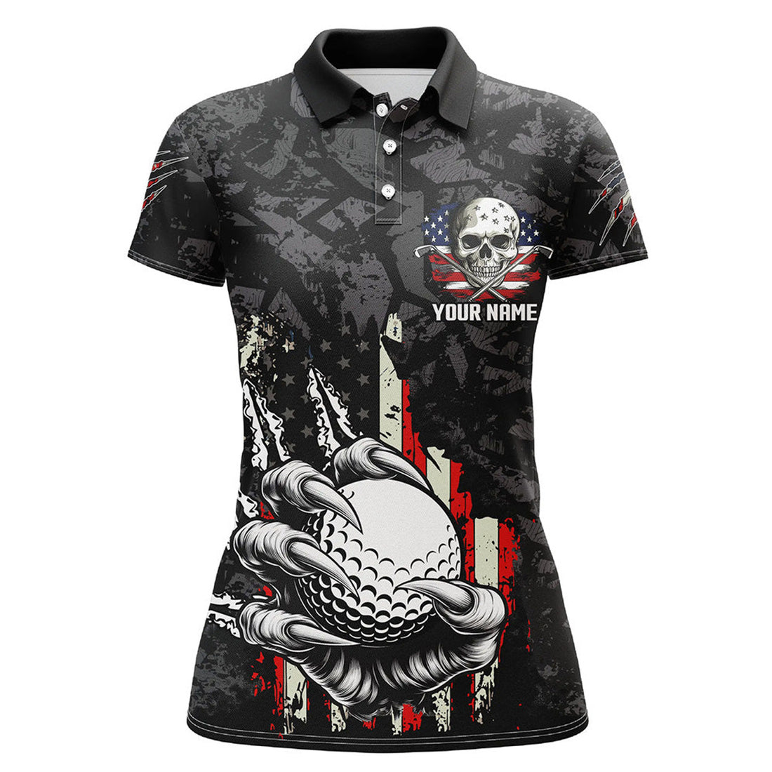 Custom Skull Funny Claw Tearing US Flag Golf Ball Patriotic Women's Polo Shirts S-5XL