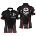 Custom Black Red Canadian Flag Skull Golf Team Men's Polo Shirt S-5XL