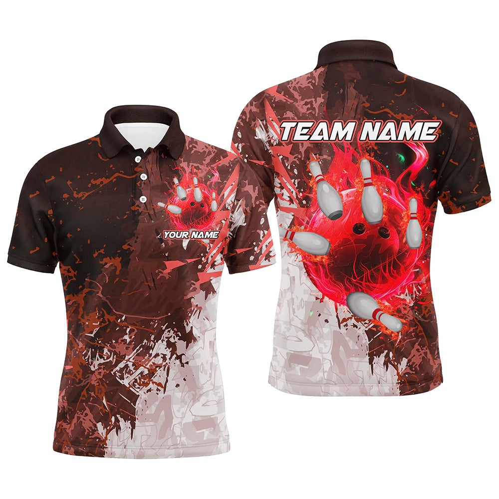 Red Camo Flame Bowling Style Men's Polo Shirt S-5XL