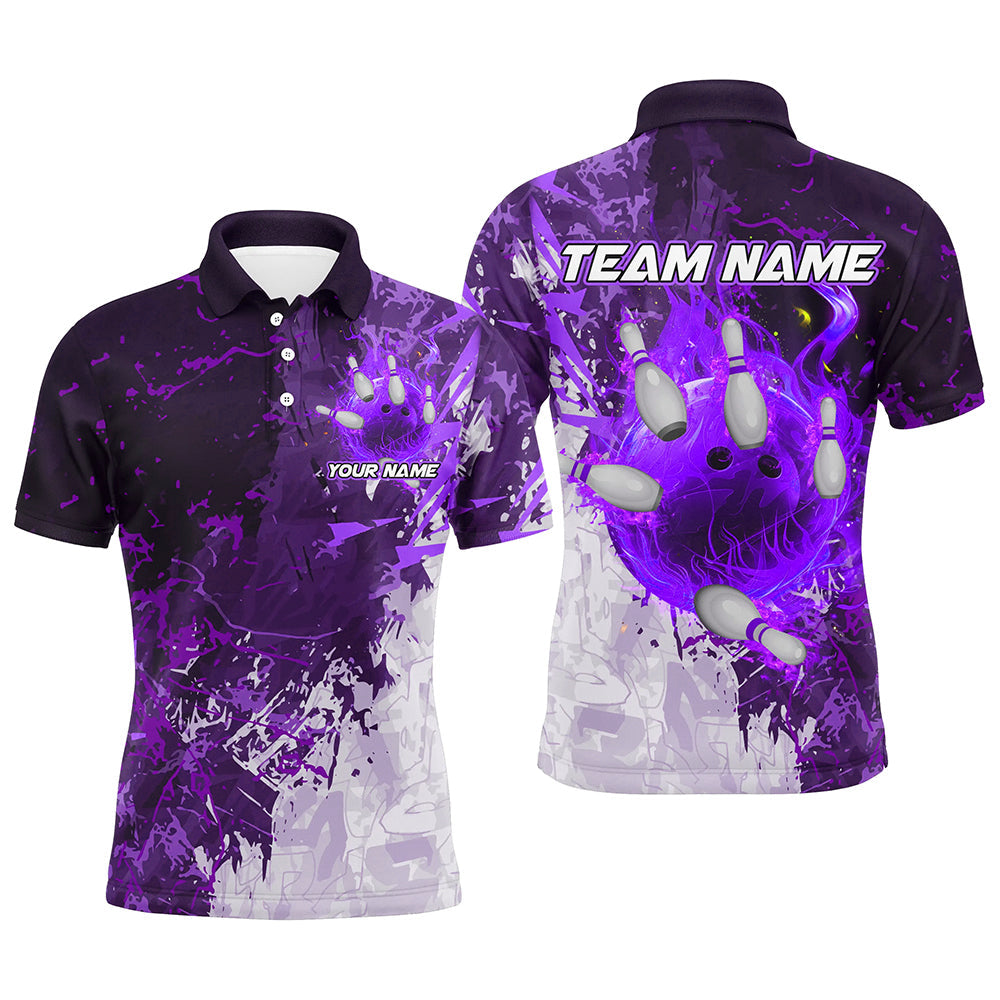 Purple Camo Flame Bowling Polo Shirt Mens Polo Shirt S-5XL