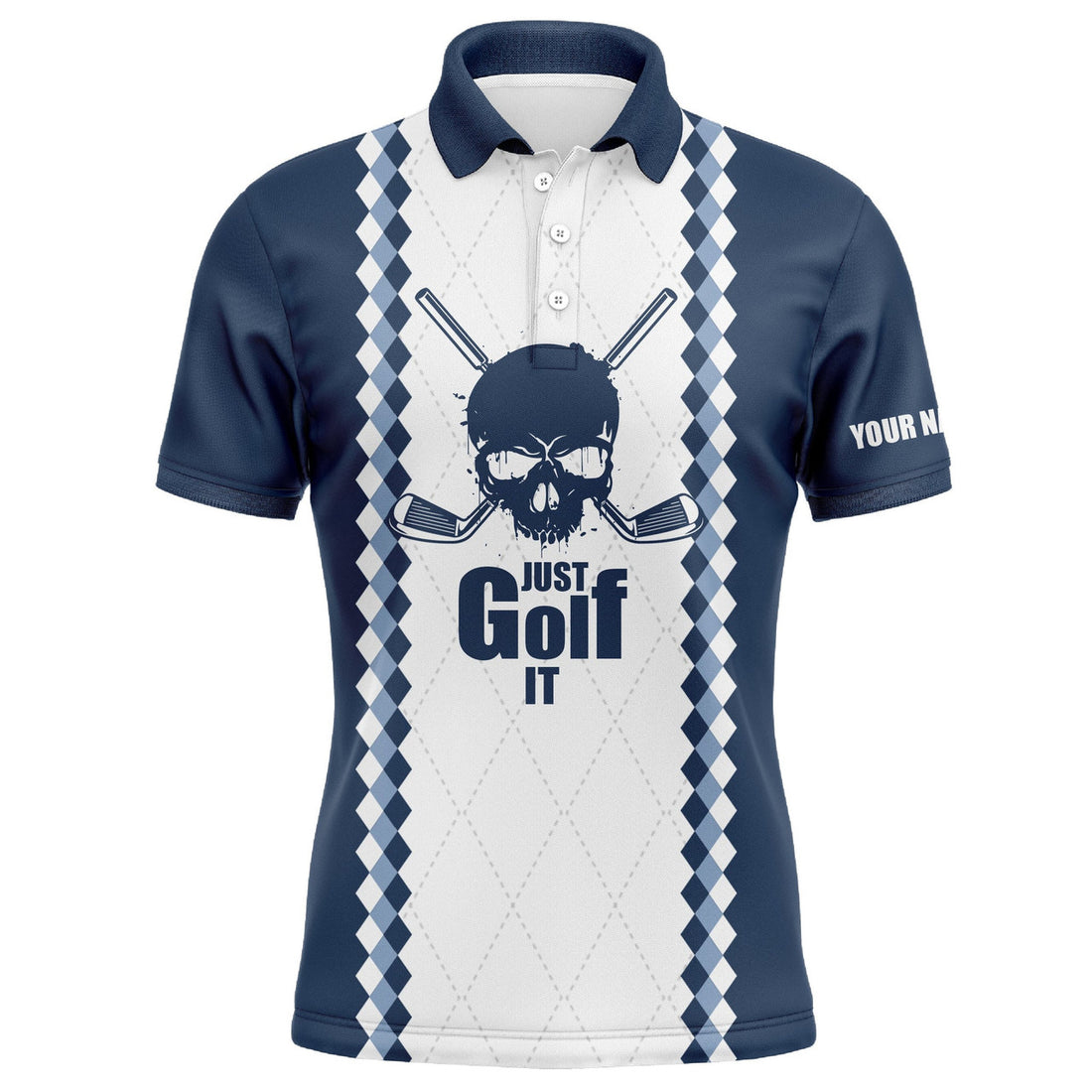 Custom Golf Blue White Skull Shirt Gift For Golf Lover Men's Polo Shirt S-5XL