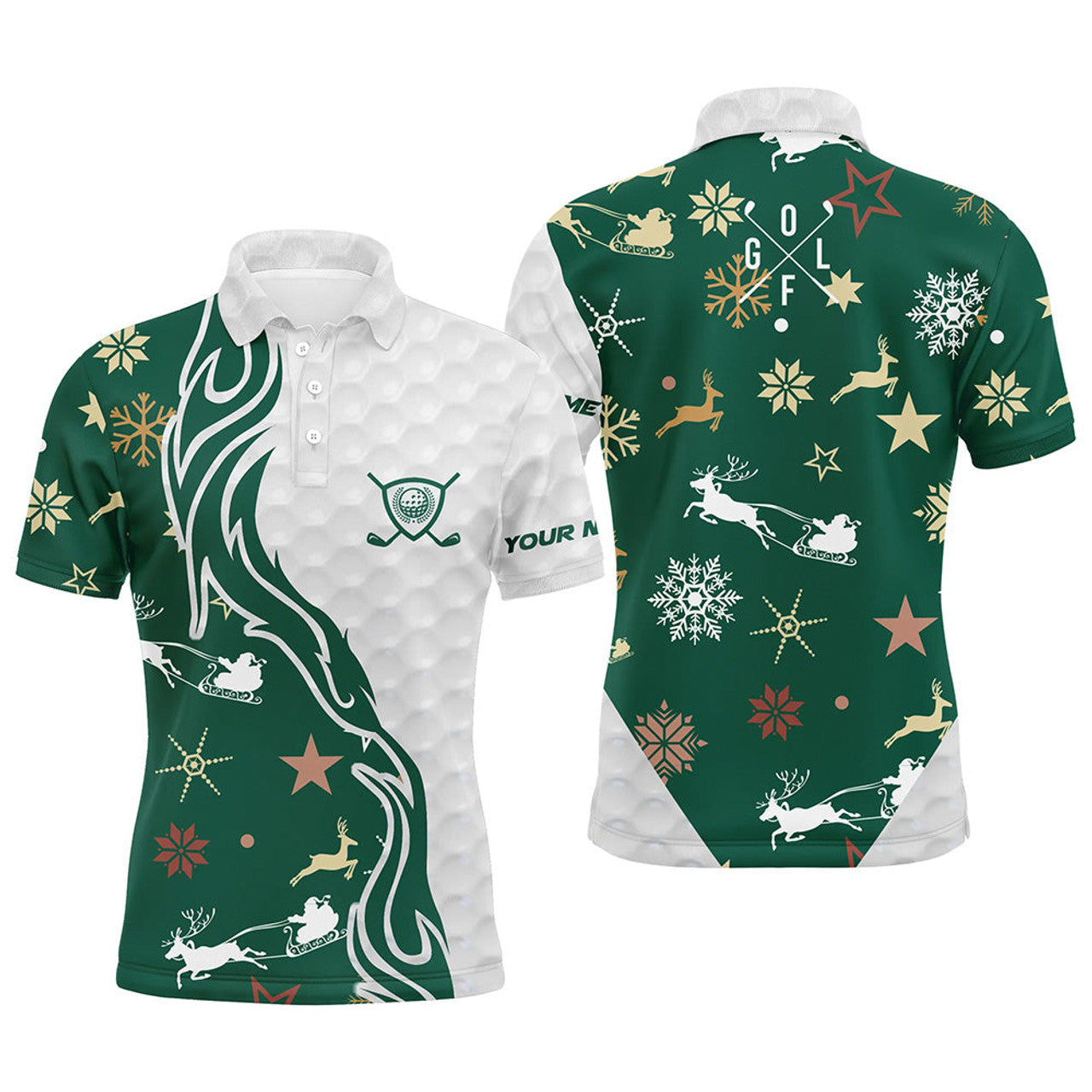 Green Christmas Golf Ball Pattern Custom Mens Polo Shirt S-5XL