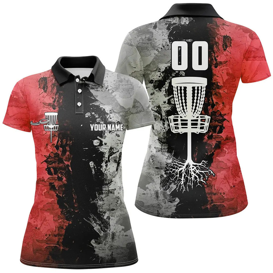 Custom Name Red Disc Golf Shirt with Number Basket Design Women's Polo Shirts S-5XL