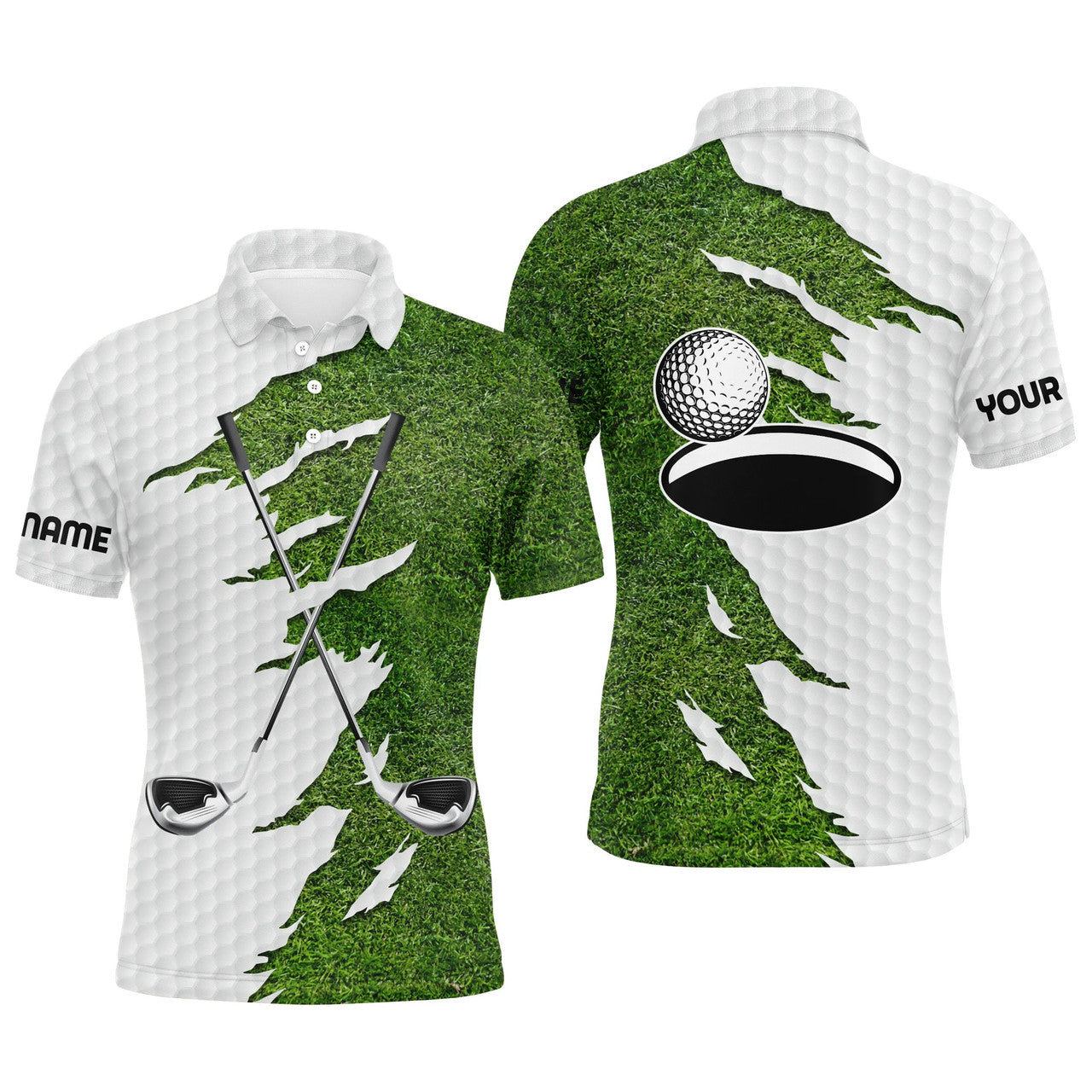 Personalized Green Golf Clubs Men's Polo Shirt S-5XL Custom Name Best Golf