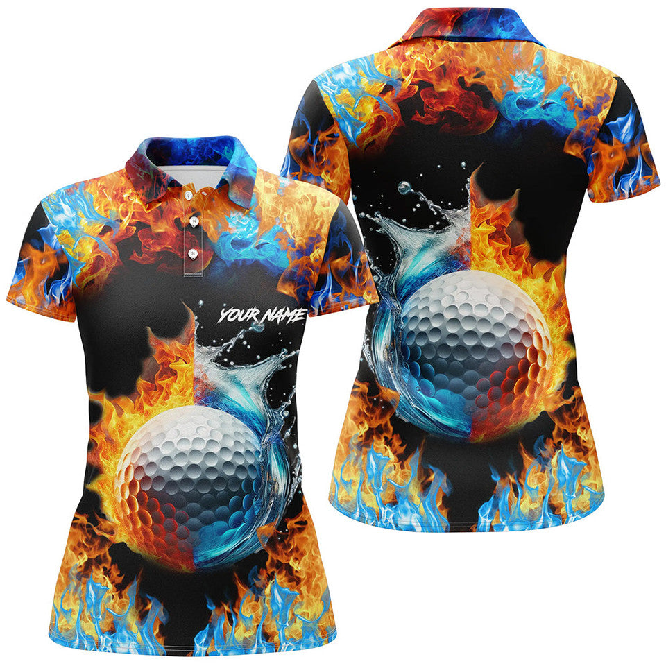 Custom Water Fire Golf Ball Tops Golf Attire for Ladies Women's Polo Shirts S-5XL