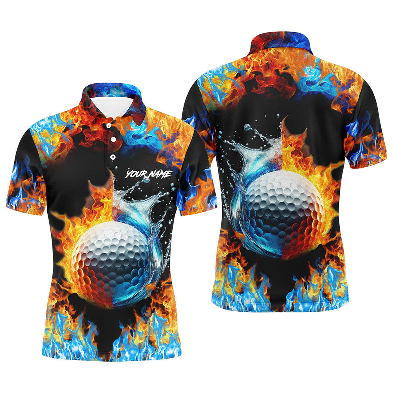 Custom Men's Golf Polo Shirt Water Fire Design Men's Polo Shirt S-5XL