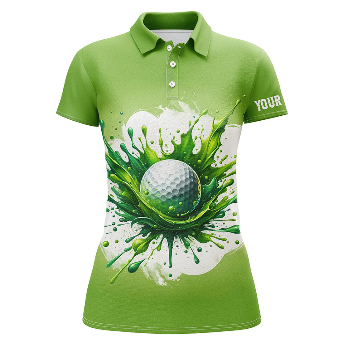 Custom Watercolor Green Golf Ball Pattern Golf Women's Polo Shirts S-5XL